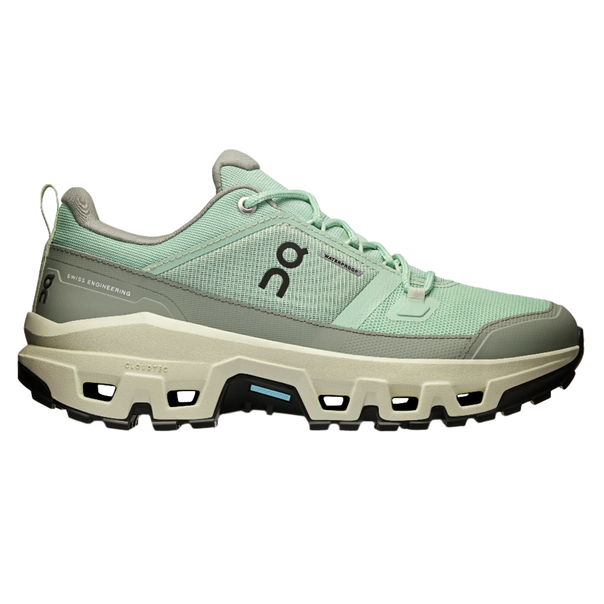 ON Womens Cloudrock Low Waterproof Mineral/Aloe Run North West