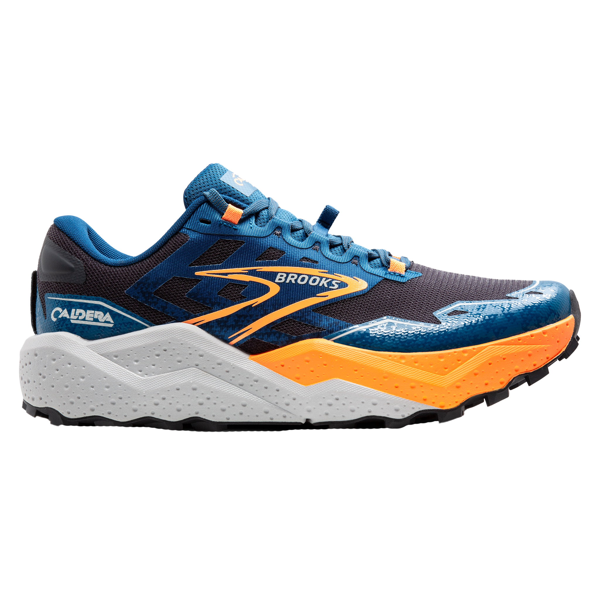 Brooks Mens Caldera 7 Ebony Blue Sapphire Orange Trail Run North West