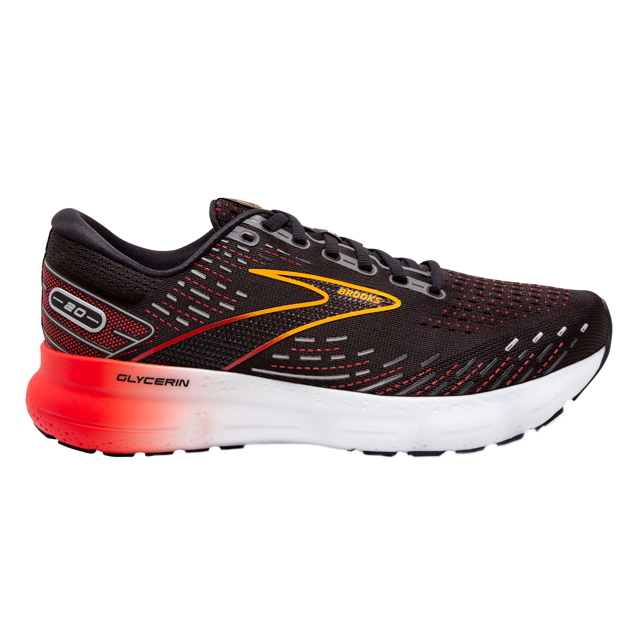 Brooks Mens Glycerin 20 - Black/Blackened Pearl/Fiery Red - Neutral