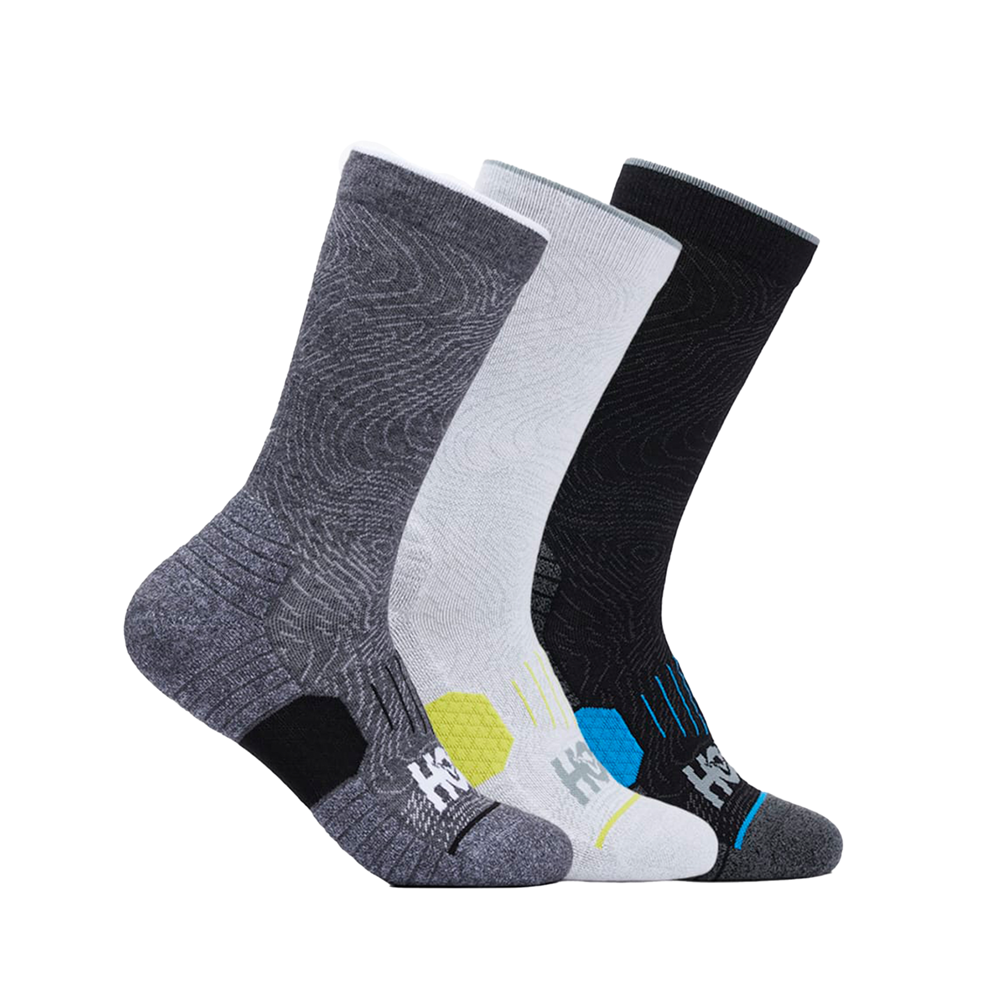 Hoka Unisex Crew Run Sock 3-Pack - White/Black/Grey | Run North West