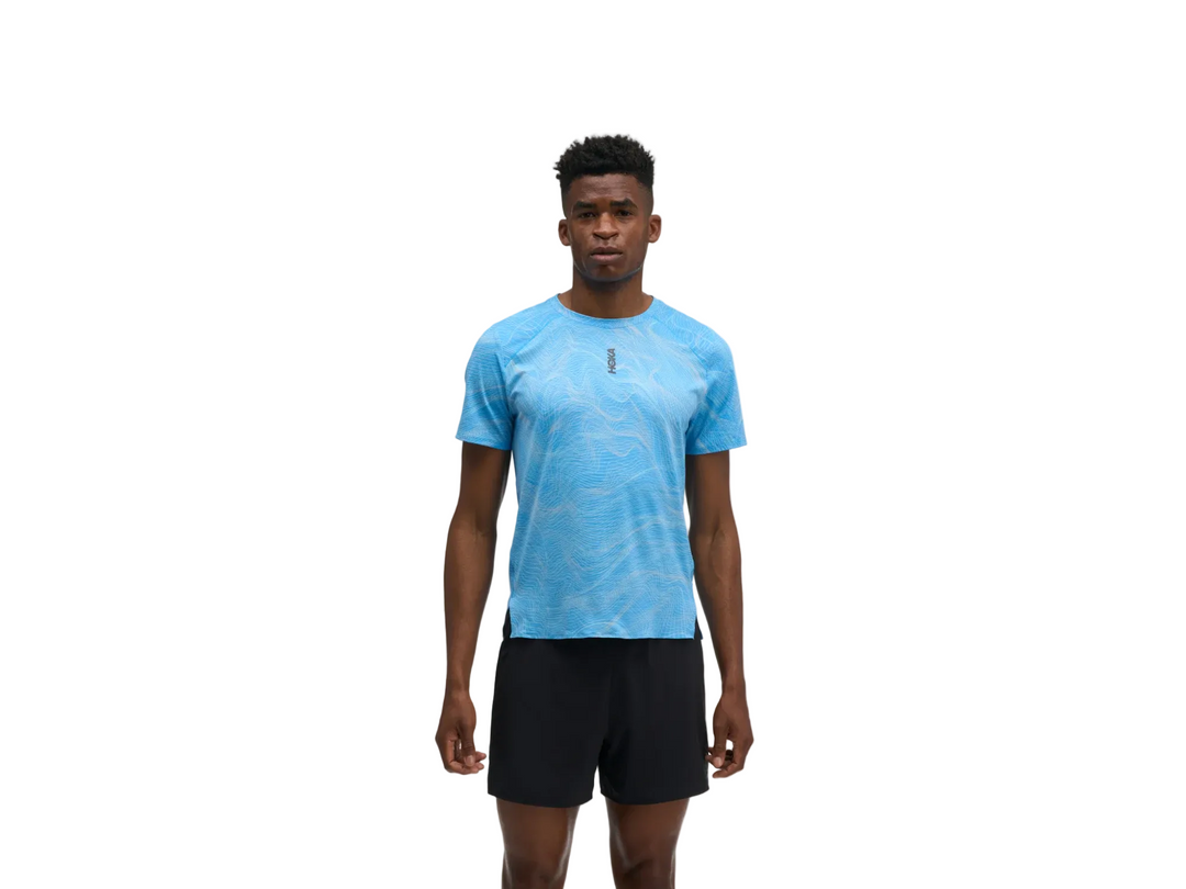 Hoka Mens Everyrun Printed Short Sleeve - Mineral Blue Print - AW26
