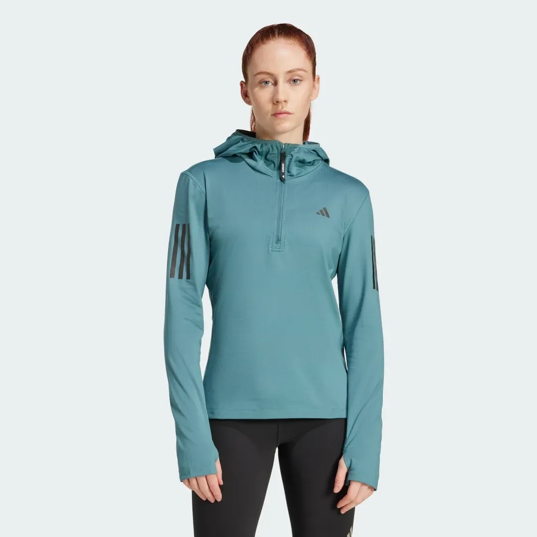 Adidas Womens Own the Run Hooded Half Zip  - Green