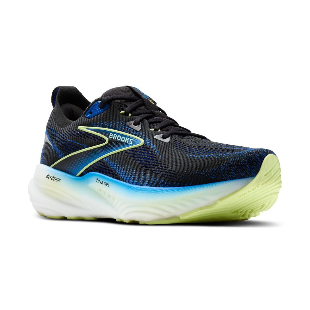 Brooks Mens Glycerin 22 Wide - 2E Width - Black/Cobalt/Neo Yellow - Neutral - SS25