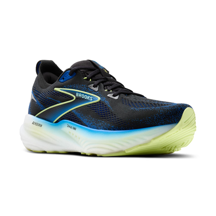 Brooks Mens Glycerin 22 Wide - 2E Width - Black/Cobalt/Neo Yellow - Neutral - SS25