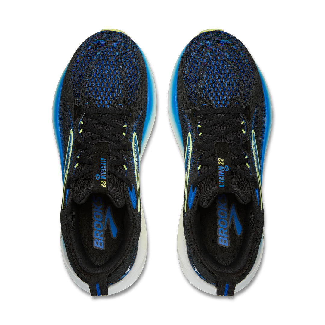 Brooks Mens Glycerin 22 Wide - 2E Width - Black/Cobalt/Neo Yellow - Neutral - SS25