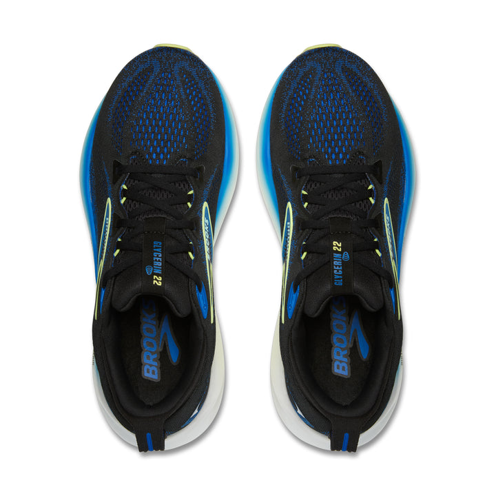 Brooks Mens Glycerin 22 Wide - 2E Width - Black/Cobalt/Neo Yellow - Neutral - SS25