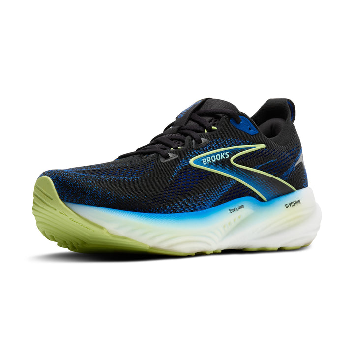 Brooks Mens Glycerin 22 Wide - 2E Width - Black/Cobalt/Neo Yellow - Neutral - SS25