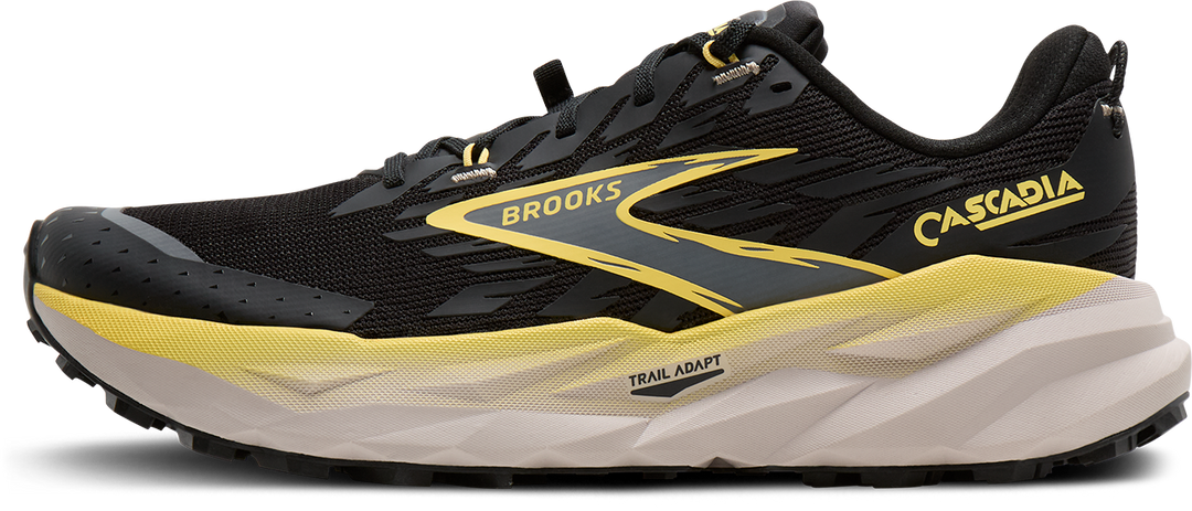 Brooks Mens Cascadia 19 - Black/Yellow/Chateau - Trail - SS26