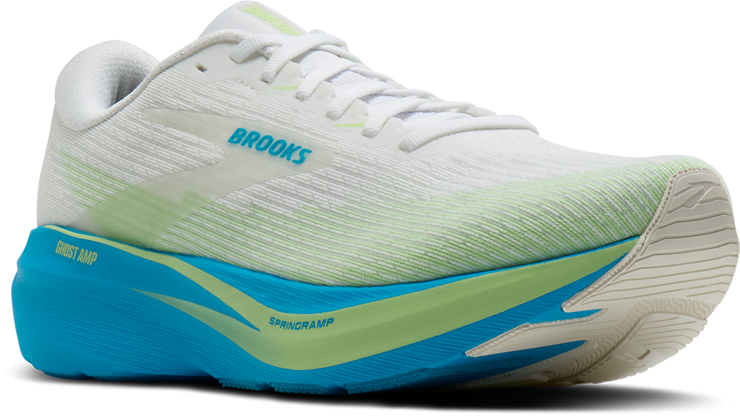 Brooks Mens Ghost Amp - White/Blue/Paradise Green - Neutral - AW26