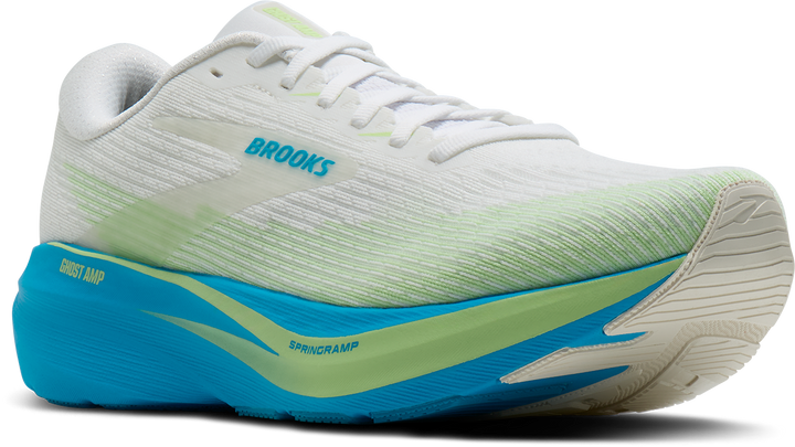 Brooks Mens Ghost Amp - White/Blue/Paradise Green - Neutral - AW26
