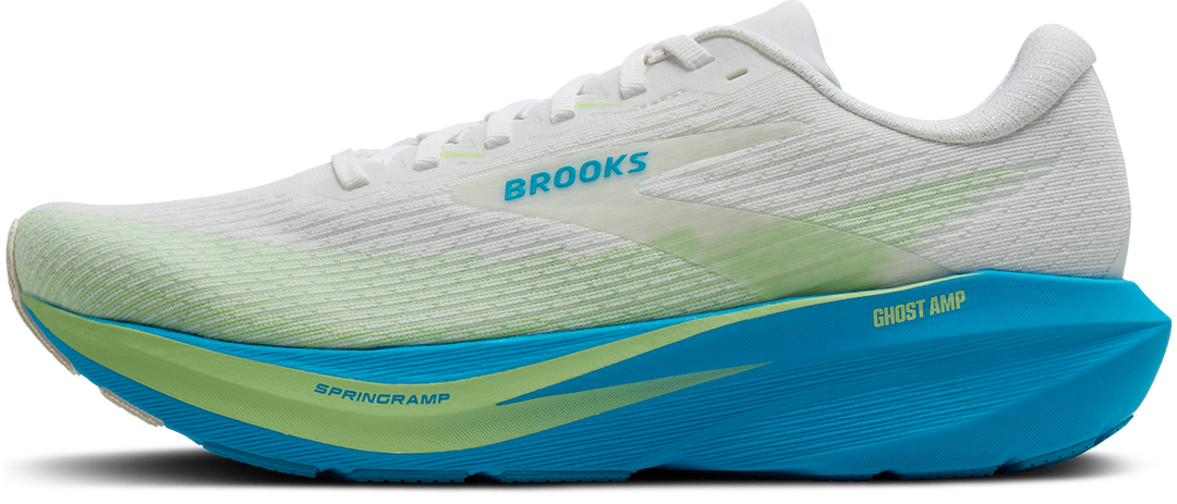 Brooks Mens Ghost Amp - White/Blue/Paradise Green - Neutral - AW26