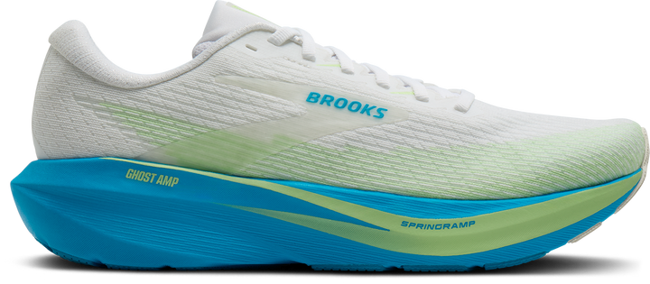 Brooks Mens Ghost Amp - White/Blue/Paradise Green - Neutral - AW26