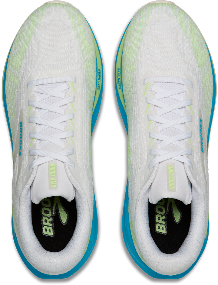 Brooks Mens Ghost Amp - White/Blue/Paradise Green - Neutral - AW26