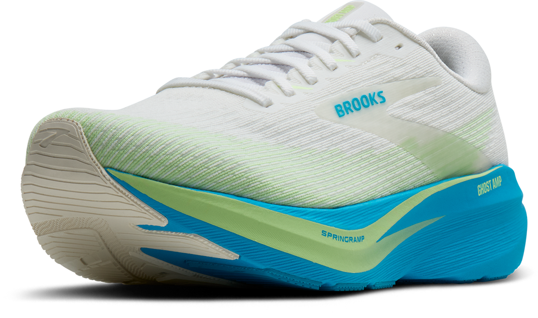 Brooks Mens Ghost Amp - White/Blue/Paradise Green - Neutral - AW26