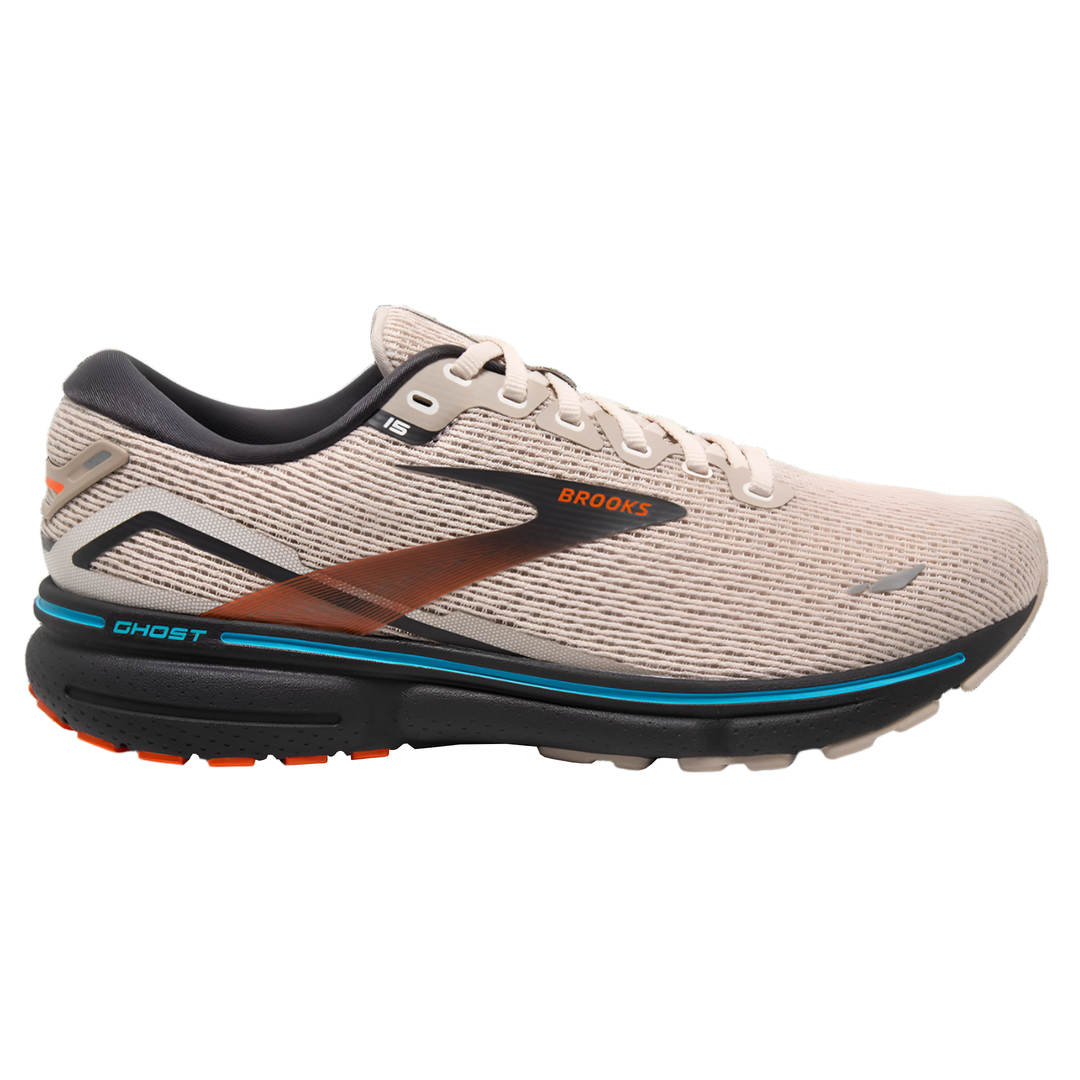 Brooks Mens Ghost 15 - White Sand/Red Orange/Black - Neutral