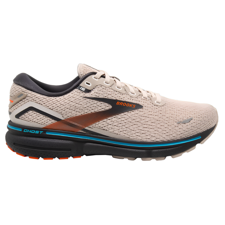 Brooks Mens Ghost 15 - White Sand/Red Orange/Black - Neutral