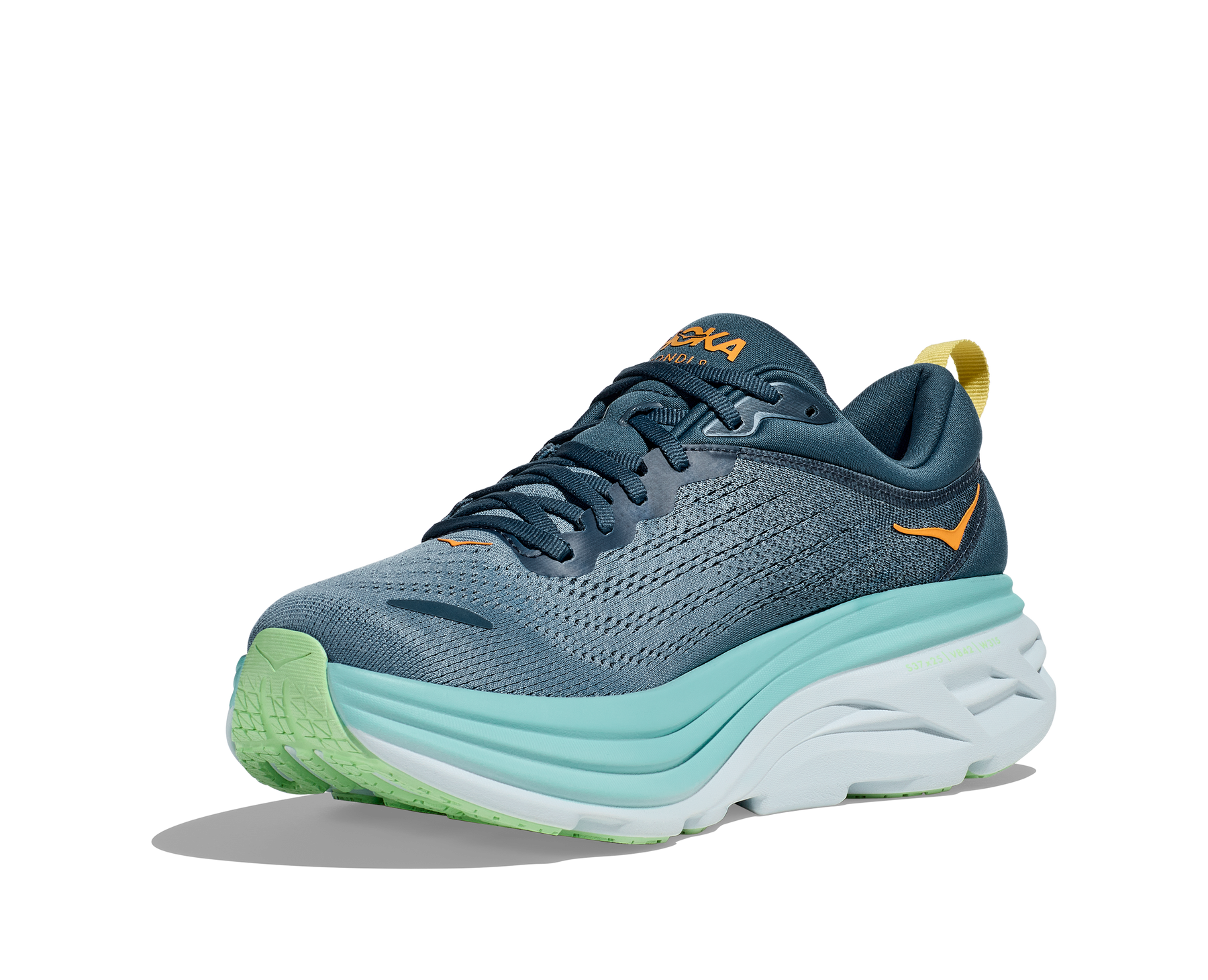 Hoka Mens Bondi 8 Wide 2E Width Real Teal/Shadow Neutral Run North West
