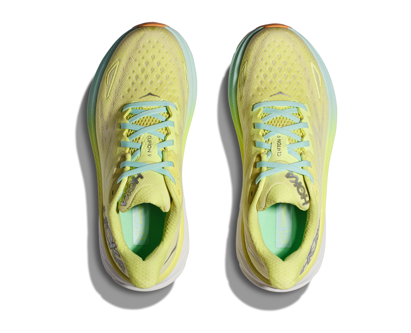 Hoka Womens Clifton 9 Wide - D Width - Citrus Glow/Sunlit Ocean - Neutral