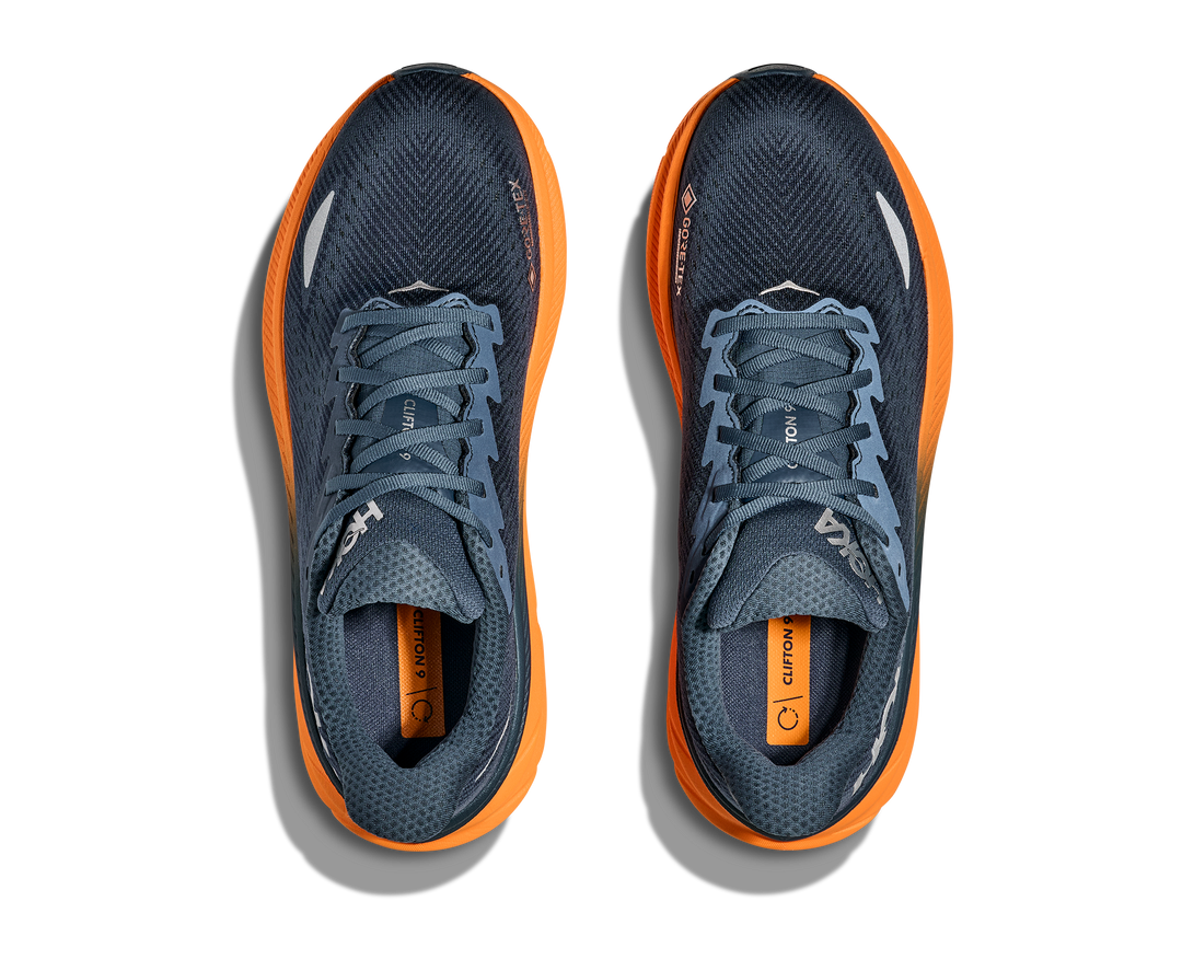 Hoka Mens Clifton 9 GTX - Stormy Skies/Orange Zest - Neutral - SS25