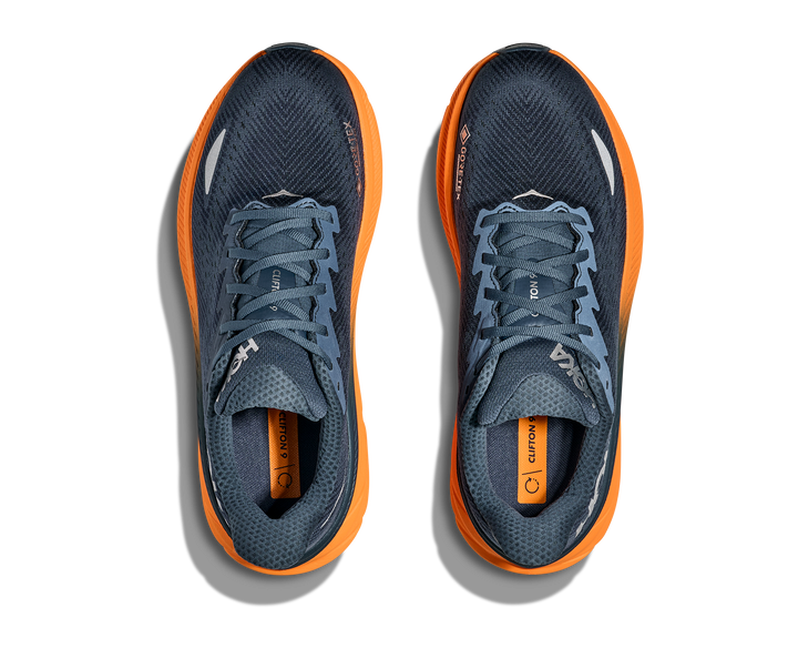 Hoka Mens Clifton 9 GTX - Stormy Skies/Orange Zest - Neutral - SS25