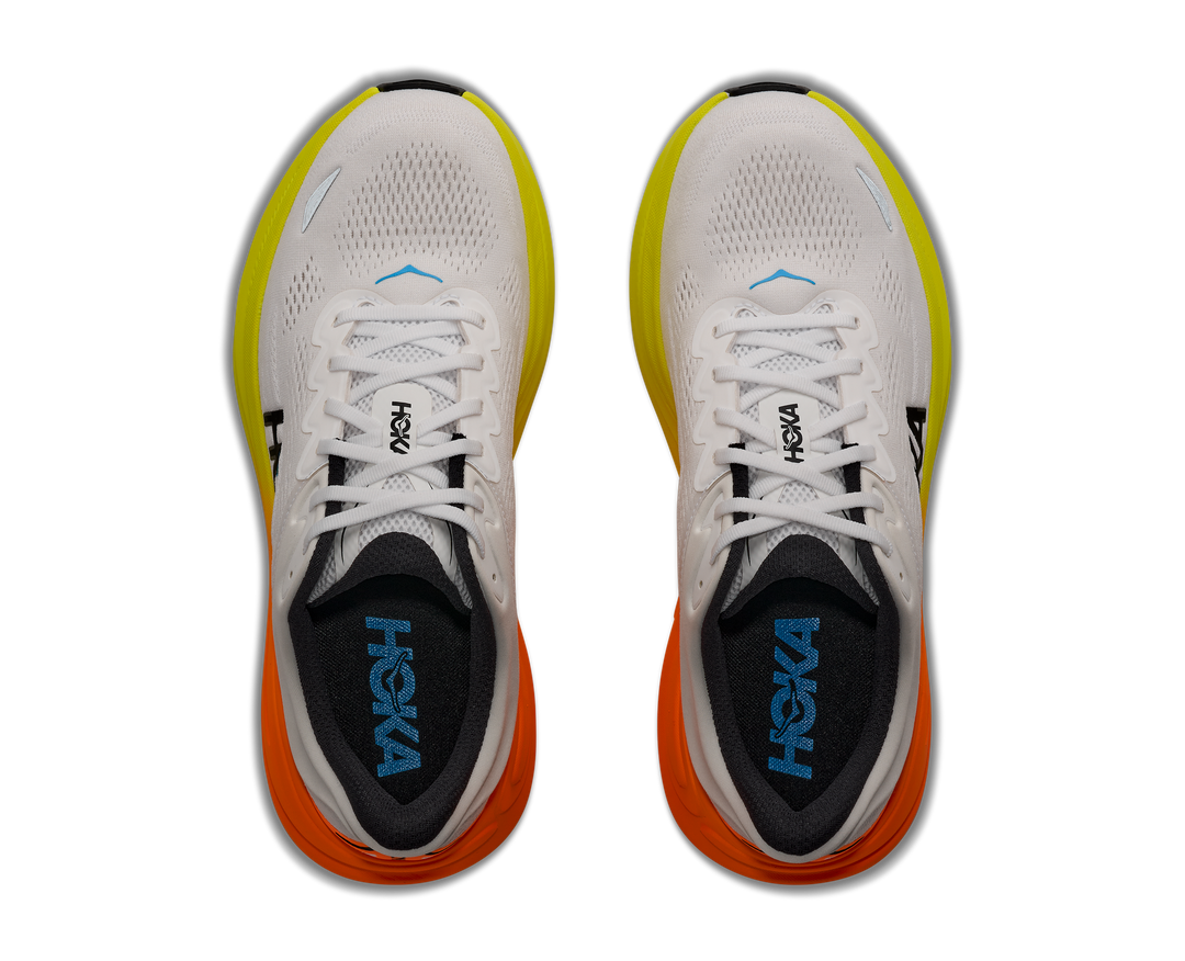 Hoka Mens Bondi 9 - White/Neon Tangerine - Neutral - AW26