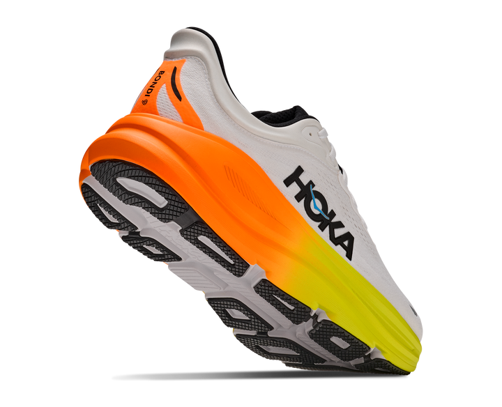 Hoka Mens Bondi 9 - White/Neon Tangerine - Neutral - AW26