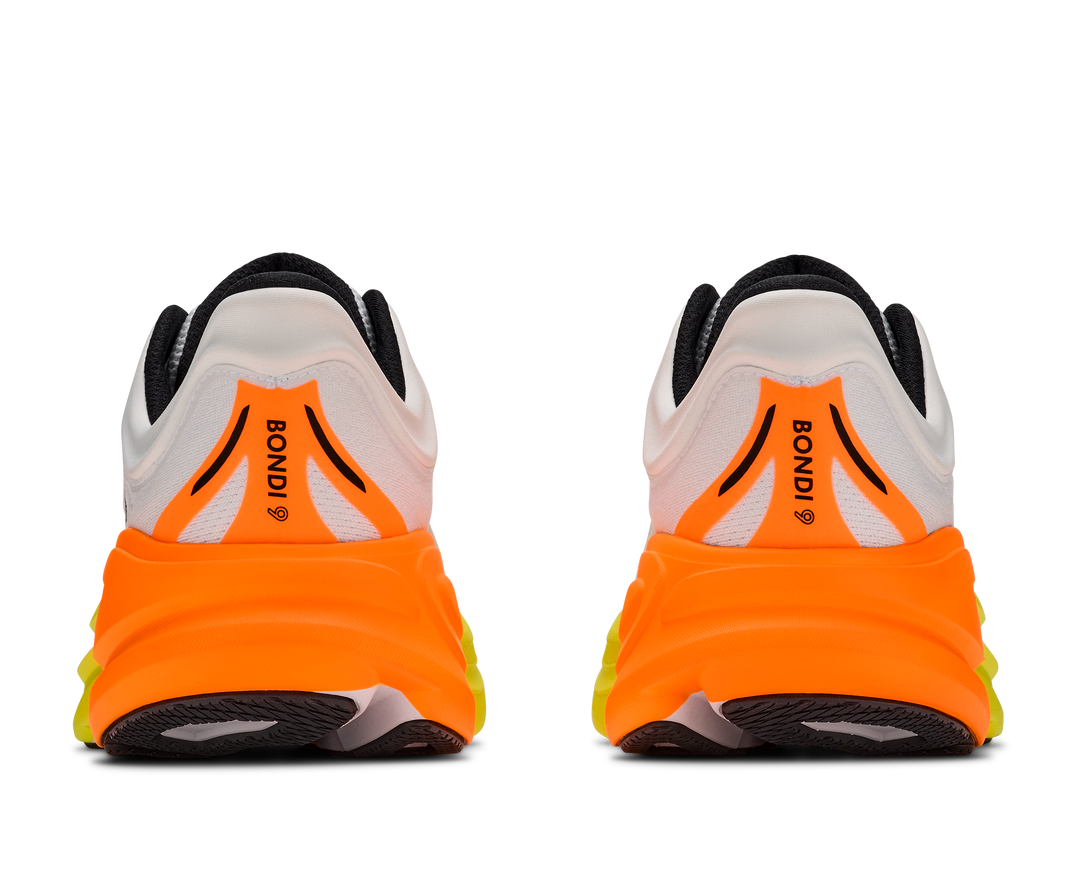 Hoka Mens Bondi 9 - White/Neon Tangerine - Neutral - AW26