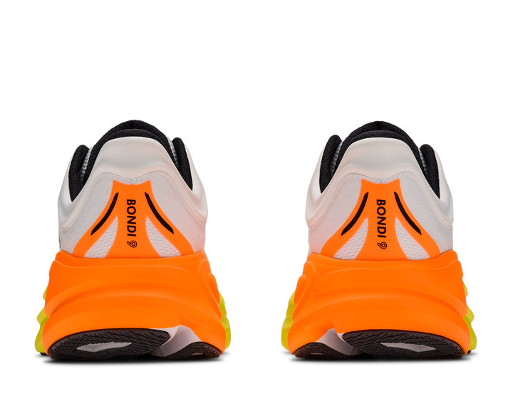 Hoka Mens Bondi 9 - White/Neon Tangerine - Neutral - AW26