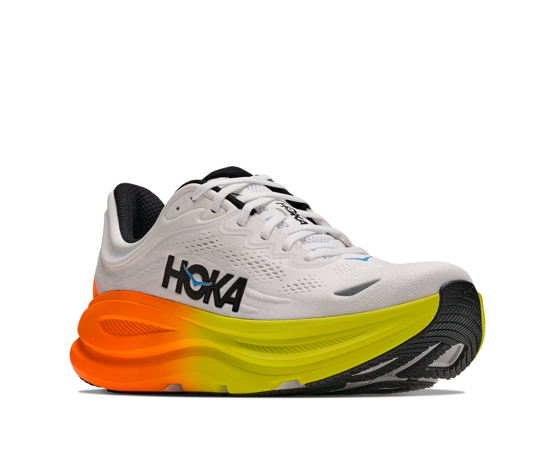 Hoka Mens Bondi 9 - White/Neon Tangerine - Neutral - AW26