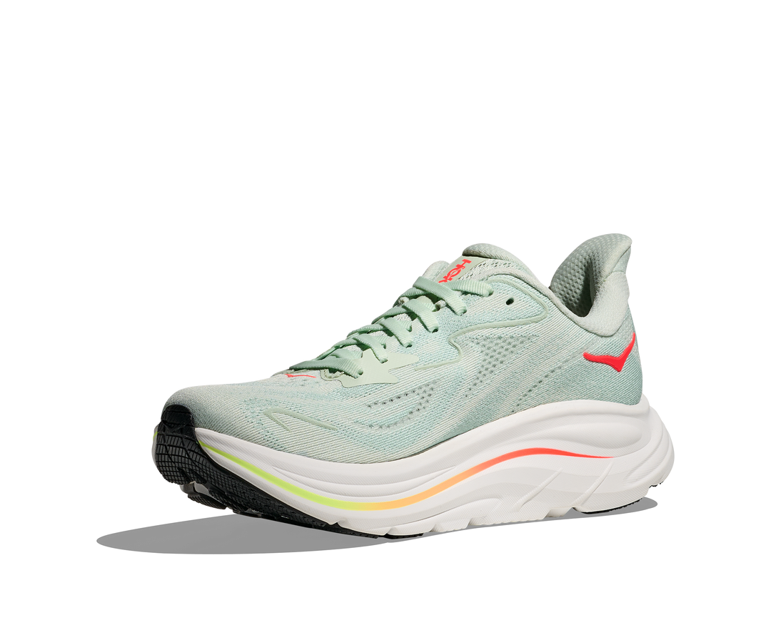 Hoka Womens Clifton 10 - Sea Glass/Neon Flame - Neutral - SS26
