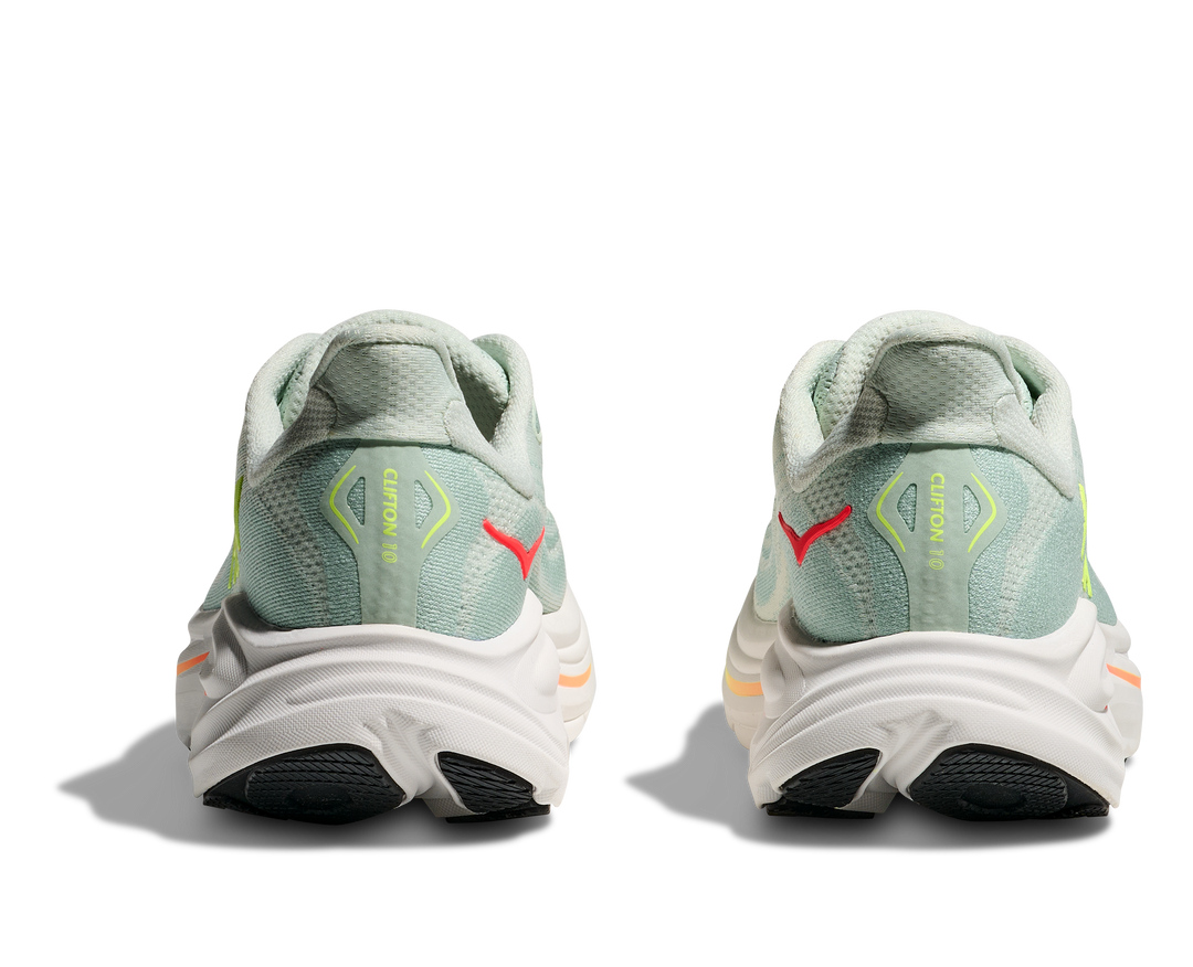 Hoka Womens Clifton 10 - Sea Glass/Neon Flame - Neutral - SS26