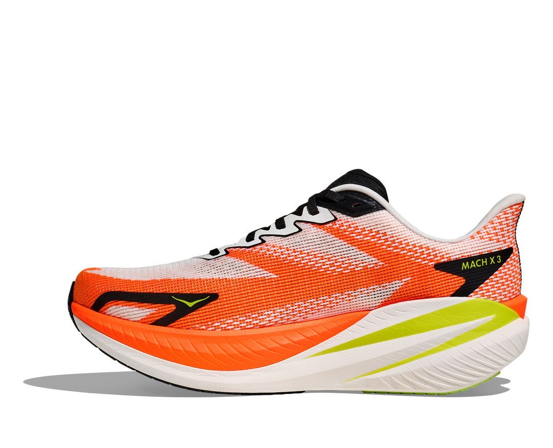Hoka Mens Mach X 3 - White/Neon Tangerine - Neutral - AW25