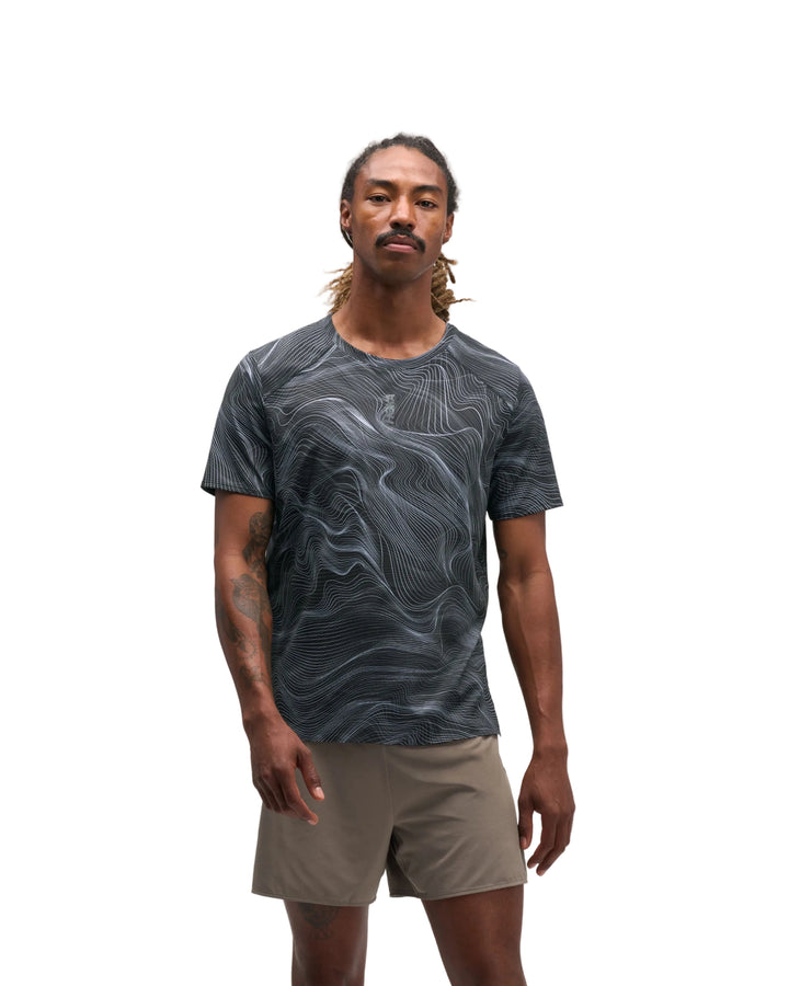 Hoka Mens Everyrun Printed Short Sleeve - Black/White Print - AW26