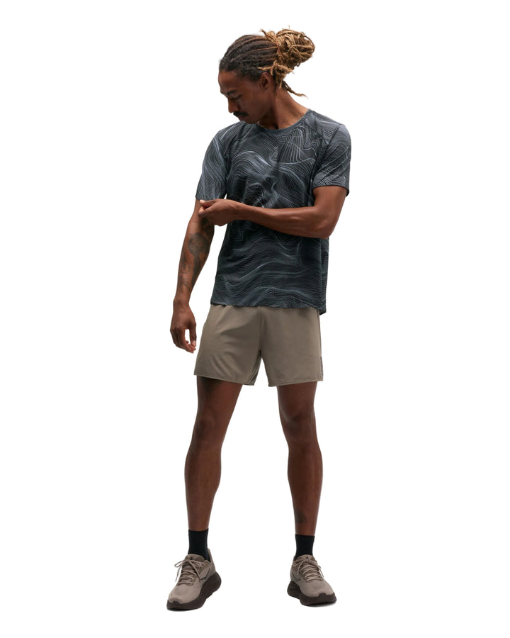 Hoka Mens Everyrun Printed Short Sleeve - Black/White Print - AW26