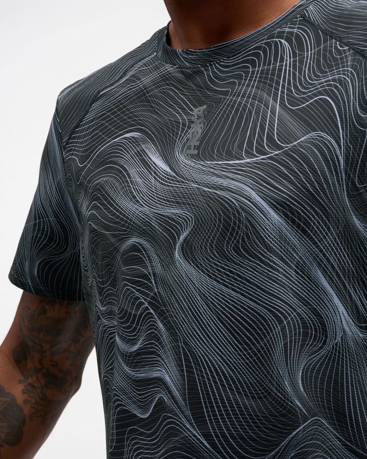 Hoka Mens Everyrun Printed Short Sleeve - Black/White Print - AW26