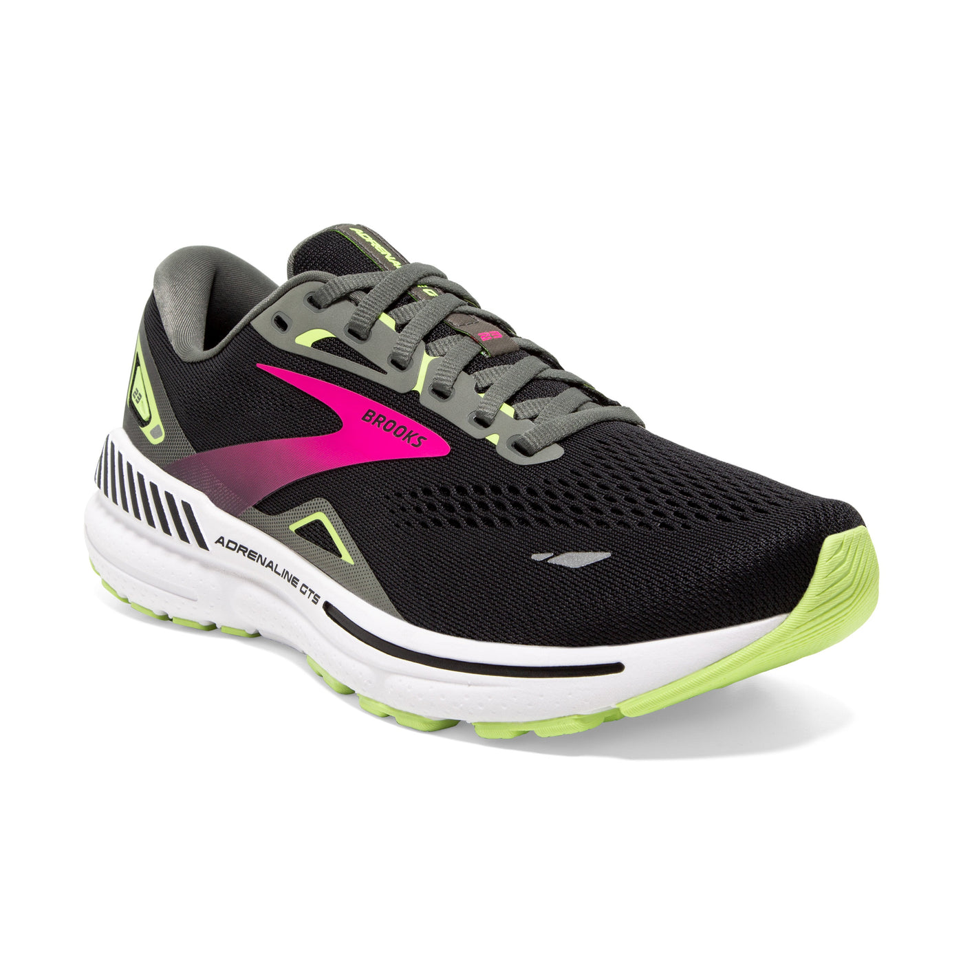 Brooks Womens Adrenaline GTS 23 Wide - D Width - Black/Gunmetal/Sharp Green - Stability