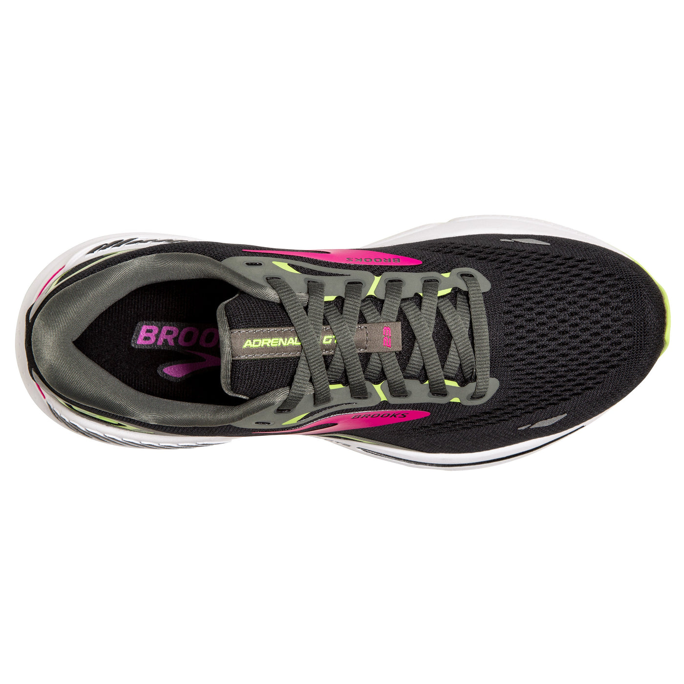 Brooks Womens Adrenaline GTS 23 Wide - D Width - Black/Gunmetal/Sharp Green - Stability