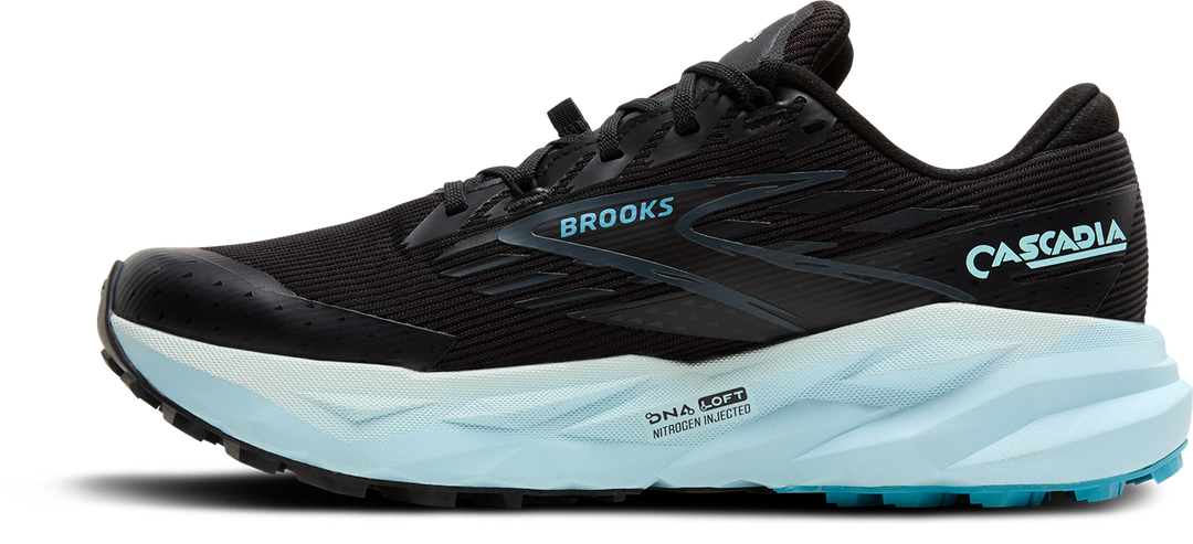 Brooks Womens Cascadia 19 GTX - Black/Ebony/Blue Flower - Trail - AW25