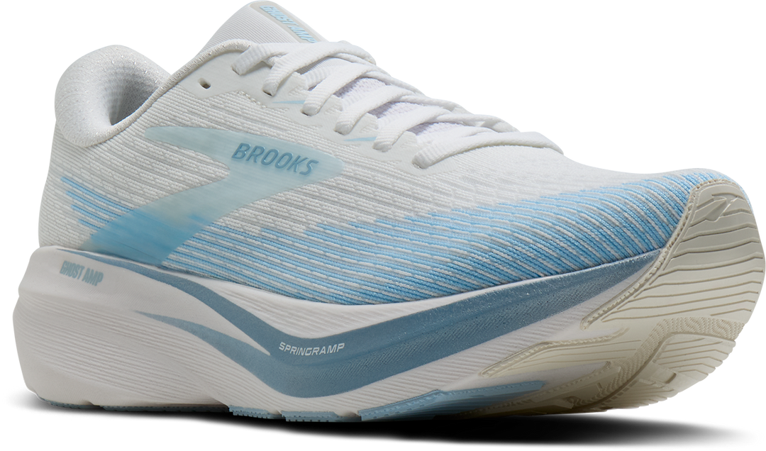 Brooks Womens Ghost Amp - White/Blue/Metallic - Neutral - AW26