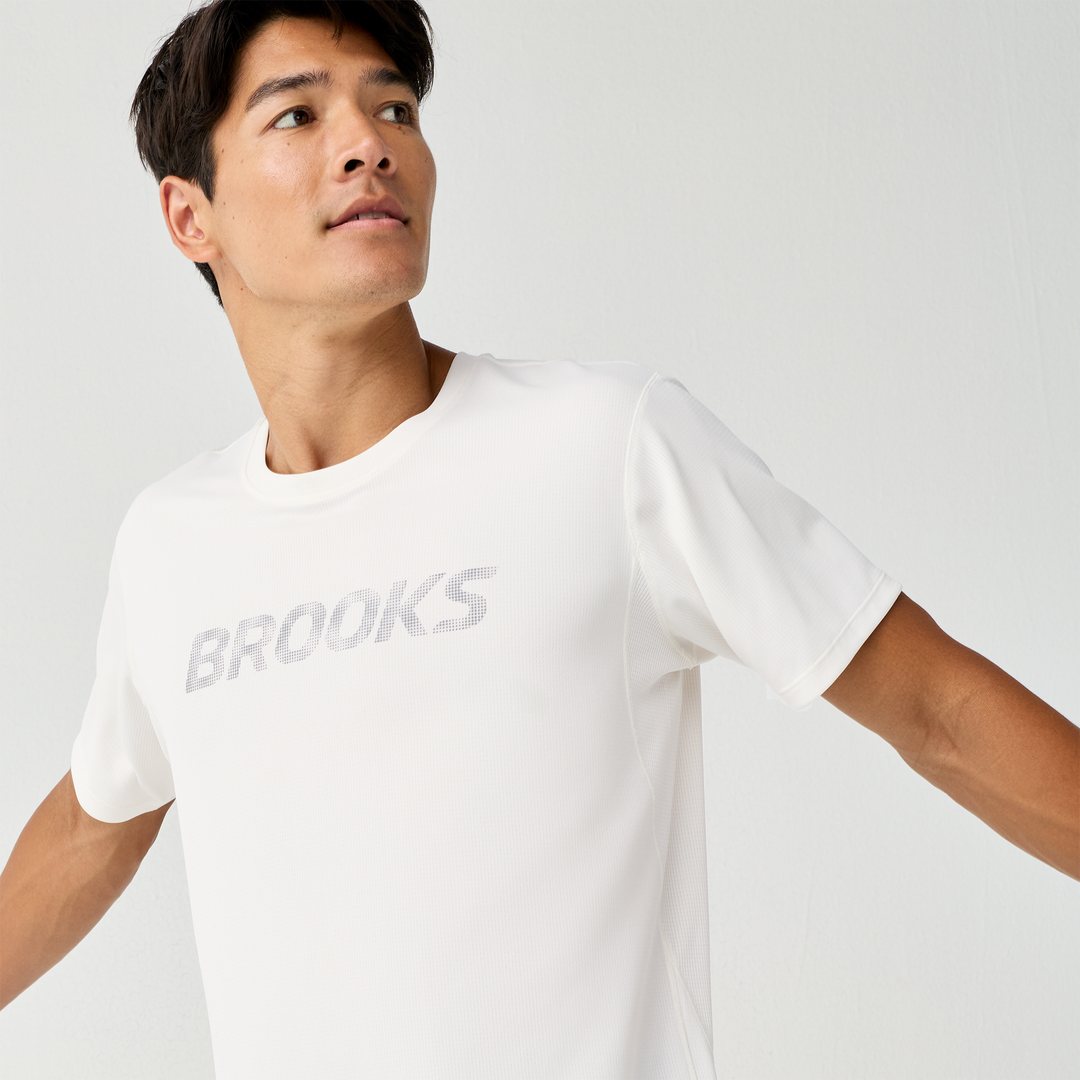 Brooks Mens Dash Reflective Short Sleeve - Bone/Reflective - AW26