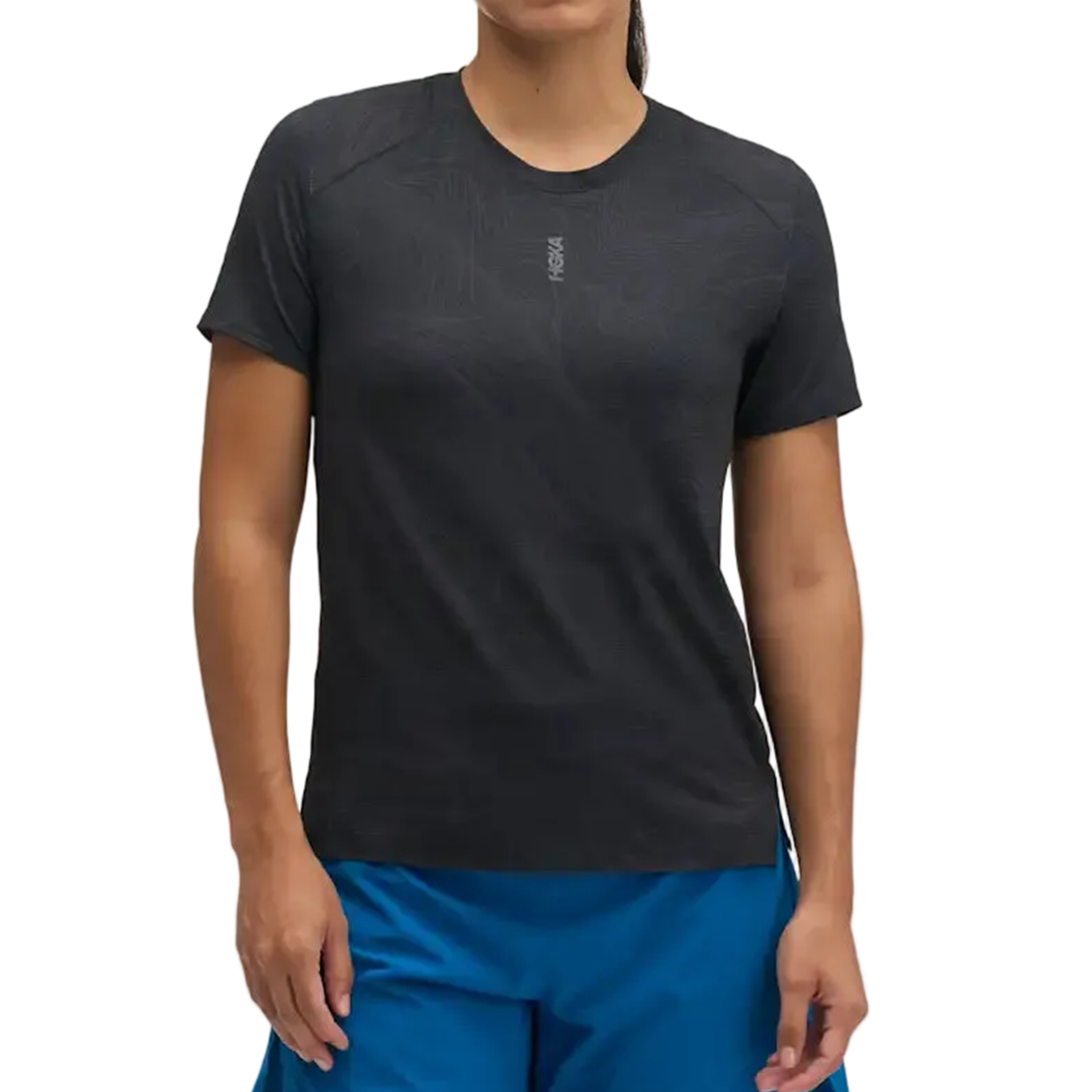 Hoka Womens Everyrun Printed Short Sleeve - Black/Squid Ink - AW26