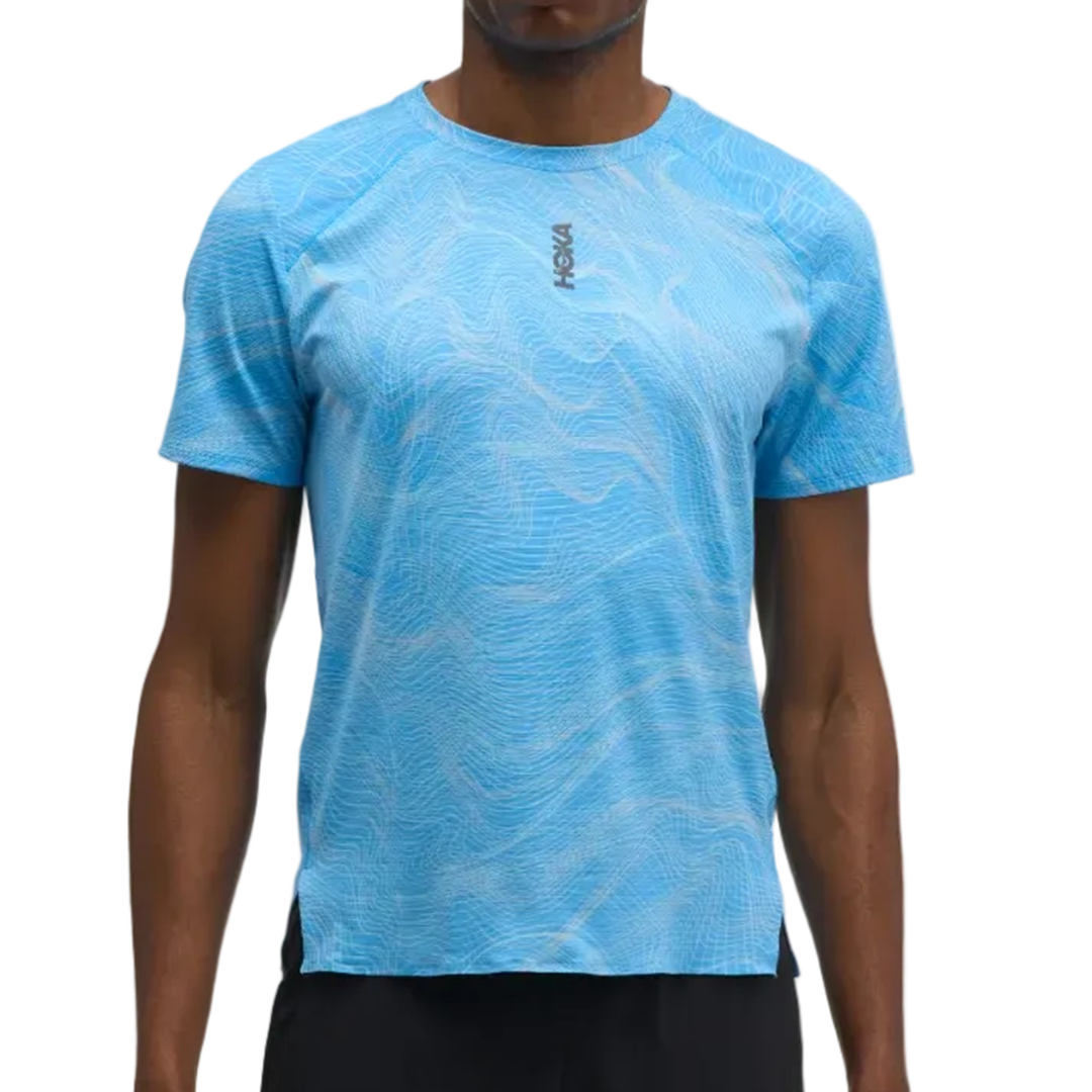 Hoka Mens Everyrun Printed Short Sleeve - Mineral Blue Print - AW26