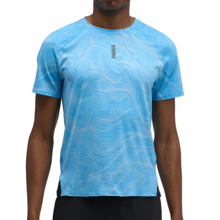 Hoka Mens Everyrun Printed Short Sleeve - Mineral Blue Print - AW26