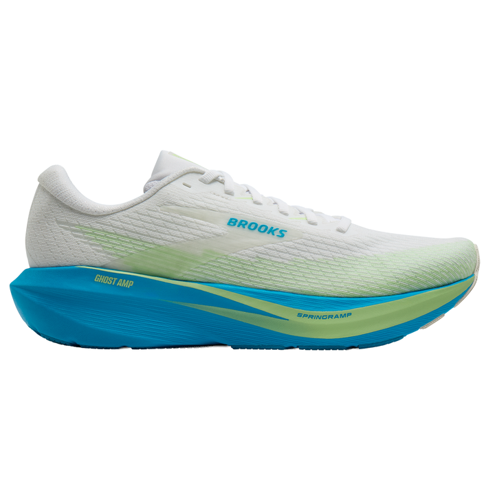 Brooks Mens Ghost Amp - White/Blue/Paradise Green - Neutral - AW26