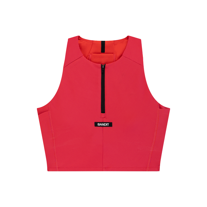 Bandit Women's Striped Cadence Zip Front Race Crop - Poppy/Azalea - AW26