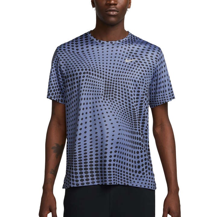 Nike Mens Dri-FIT Miler Print Tee - World Indigo/Reflective Silver