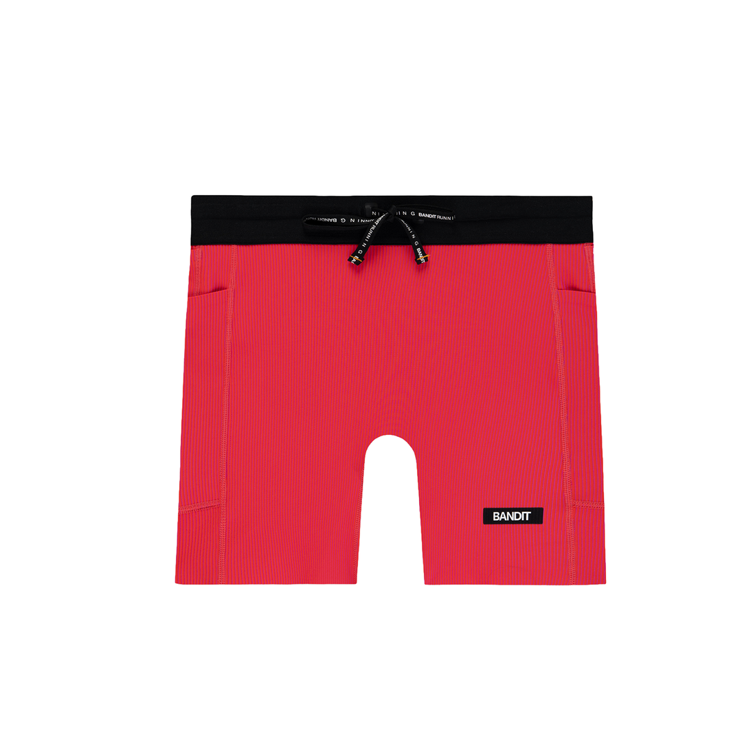 Bandit Womens 5” Striped Cadence Compression Shorts  - Poppy/Azalea - AW26