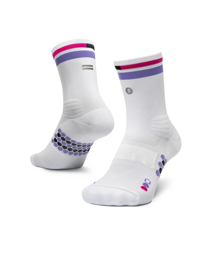 SHYU Racing Half Crew Socken – Weiß/Lavendel/Magenta