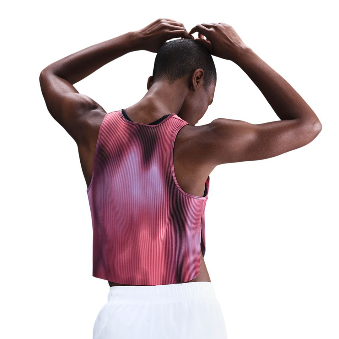 Nike Womens Faith Kipyegon Aeroswift Dri-FIT ADV Cropped Running Tank Top - Rush Fuchsia/Burgundy Crush/Green Shock