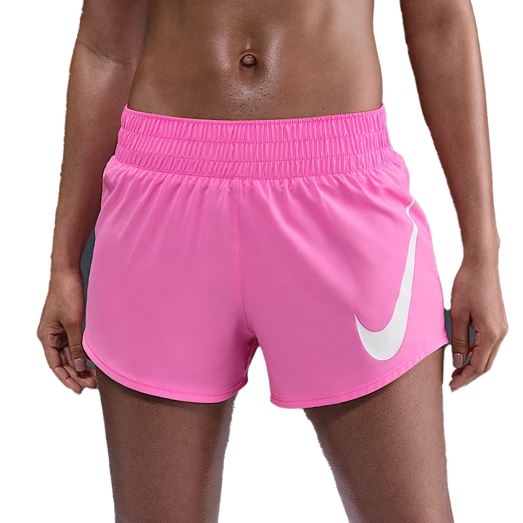 Nike One Women's Dri-FIT Mid-Rise 3" Brief-Lined Swoosh Short - Playful Pink/White